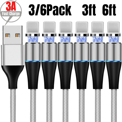 #ad 3 6Pack 3 6Ft Magnetic USB Charger Cable Lot For iPhone 12 11 Data Charging Cord $13.50