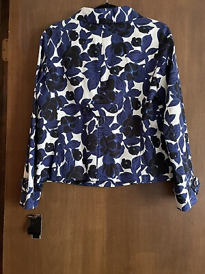 #ad Alfani Abstract Floral Blue Black amp; White Suit Jacket Size 10 NWT Cotton amp; Silk $26.95