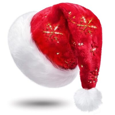 #ad Santa Hat Snowflake Christmas Hats for Adults Sequin Plush Santa Hat Christma... $28.23