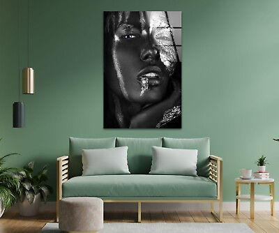 #ad African Black Silver Women Tempered Glass Wall Art $95.00