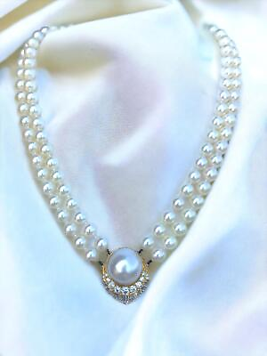 #ad Retro Pearl Diamond Necklace 2 Carats $4930.00