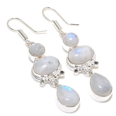 #ad Moonstone Gemstone Handmade 925 Sterling Silver Jewelry Earring Size 2.40quot; $10.99