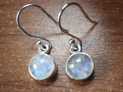 #ad Very Small Moonstone 925 Sterling Silver Dangle Earrings Round $14.99