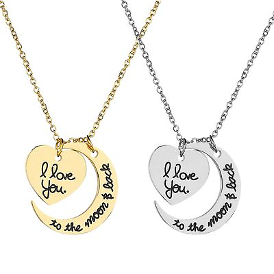 Stainless Steel Moon Heart Pendant Chain Necklace For Men Women Valentine#x27;s Gift $16.99
