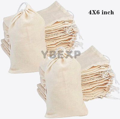 #ad 100 500 1000pcs Cotton Muslin Drawstring Bags For CraftGiftSoapHerbs 3x4 4x6 $12.99