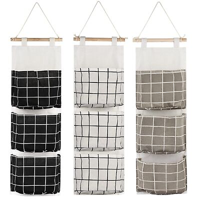 #ad AUHOKY 3Pcs Wall Closet Hanging Storage Bag Premium Linen Fabric Over The Do... $23.88
