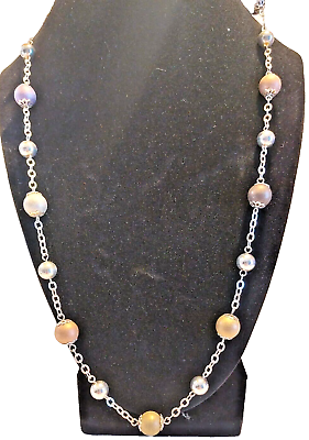 #ad .925  Italy Sterling Multi colored Satin amp; Polished Bead Station Necklace 24quot; $69.00