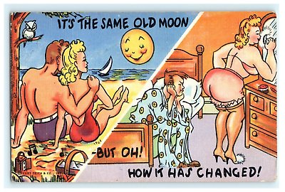 #ad 1944 Its The Same Old Moon How it Has Changed Comical Romantic Couple Humor $9.99