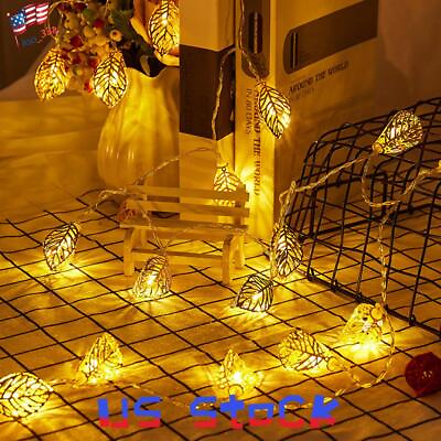 #ad Hanging Lighted 3D Gold Leaves String Lights LED Thanksgiving Christmas Decor $21.59