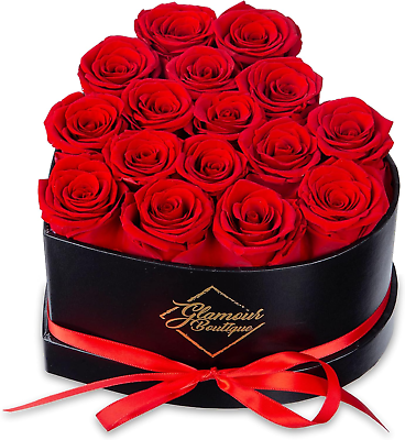 #ad 16 Piece Forever Flowers Heart Shape Box Preserved Roses Immortal Roses That $54.95
