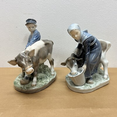 #ad Great Pair of ROYAL COPENHAGEN Figurines 1st Quality Boy Girl Cows SIGNED MINT AU $280.00