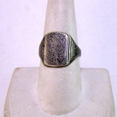 #ad Vintage Signet Ring BLANK Square Sterling Silver Size 7.5 Band Old Dark Patina $37.00