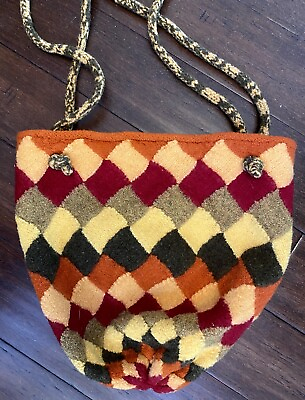 #ad Handmade Boho OOAK Felted Wool Checkered Patchwork Crossbody Handbag Boiled Wool $19.90