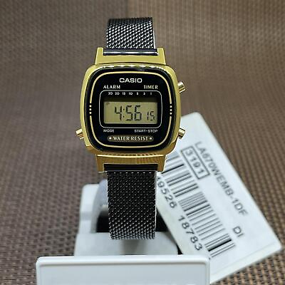 #ad Casio LA670WEMB 1D Vintage Series Stainless Steel Black Mesh Gold Digital Watch $55.00