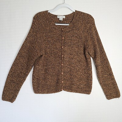 #ad Vtg DressBarn Womens Large L Silk Blend Loose Knit Sweater Cardigan Soft GUC $12.99