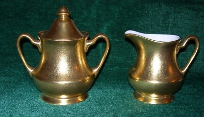 #ad VTG Pickard All Over Gold Etched Rose amp; Daisy Creamer amp; Covered Sugar #626 USA $27.99