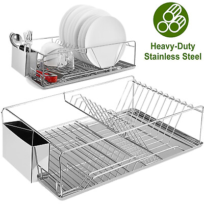 #ad Kitchen Steel Over Sink Dish Cup Drying Rack with Cutlery Holder and Drain Board $44.42