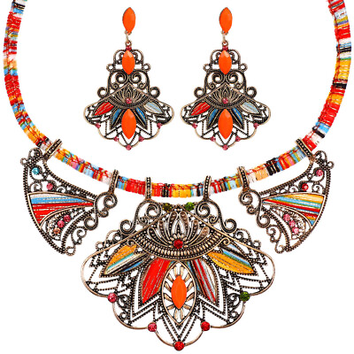#ad #ad Earrings Necklace Bib Earrings Jewellery Sets Bohemia Jewelry Sets for Women $12.02