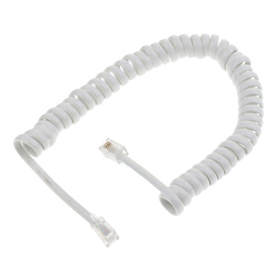 #ad 5Ft Modular Curly Telephone Handset Cord 4P4C white $4.76