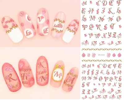 #ad Pink Roses Letters KISS SWEET LOVE Water Transfers Nail Art Stickers Decals UV GBP 2.64