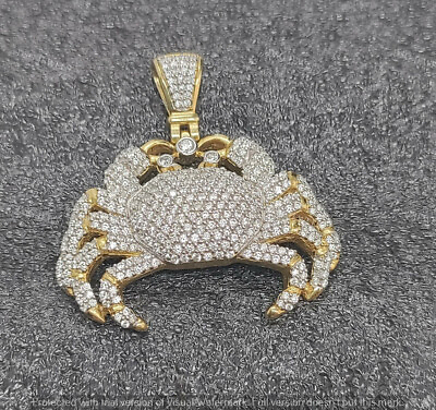#ad 4.00CT Moissanite Men#x27;s Fashion Crab Charm Pendant 14K Yellow Gold Plated Silver $171.98