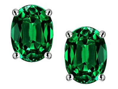 #ad Oval Genuine Emerald Stud Earrings in Sterling Silver $32.00