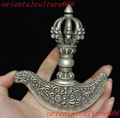 #ad 4.8quot;Tibet Buddhism temple Tibetan silver ax Vajra Phurpa Dagger equipment statue $49.00