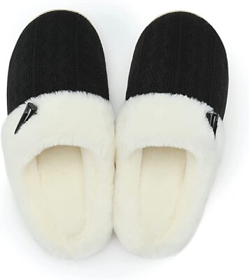 #ad Fuzzy Slippers Womens Comfy Memory Foam Black SIZE 7 8 $18.99