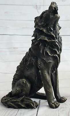 #ad Vintage Bronze Howling Wolf Garden Sculpture Statue 12quot; Southwestern Art Gift $251.40
