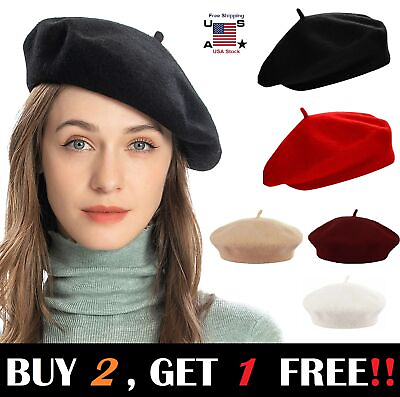 #ad Chic French Style Beret Hat Women Girls Classic 100% Wool Winter Beanie Cap Gift $8.88