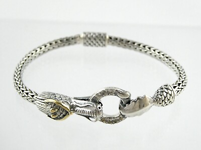 #ad Designer DS White Topaz Dragon Wheat Chain Bracelet Sterling Silver 18k Gold 7In $256.50