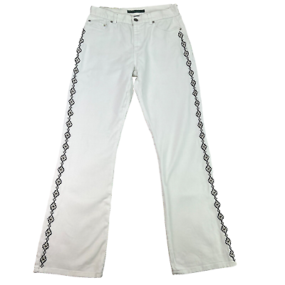 #ad Ralph Lauren Jeans Co Womens Sz 4 White Aztec Beaded Mid Rise Bootcut Jeans $23.99