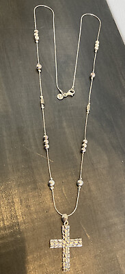 Or Paz Sterling Silver Cross 36” Long Station Bead Necklace 925 Beautiful Gift $70.00