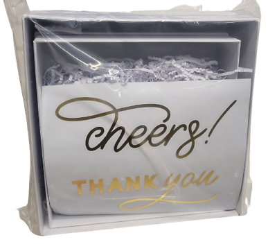 2 White Reinforced Cardboard Gift Boxes w Vinyl CHEERS amp; THANK YOU Sticker A264 $17.00