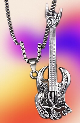 #ad Skull Rock Heavy Metal Guitar Necklace Musical Instrument Pendant BRAND NEW $11.99