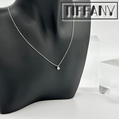 #ad Tiffany Platinum Solitaire Diamond Pendant Necklace Silver 20.5cm Chain $519.64