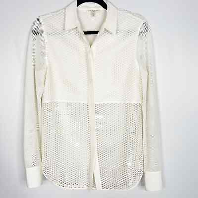 #ad Rag amp; Bone Womens Small S White Luna Long Sleeve Mesh Top Blouse Button Front $45.00