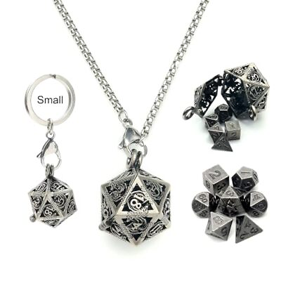 #ad Mini Metal DND Dice Set with 20mm Antique Hollow D20 Necklace Dice Case Iron $31.63