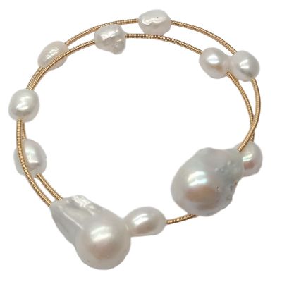 #ad White Baroque Freshwater Pearl Keshi Pearl Adjustable Bracelet $20.90