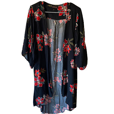 #ad SHYANNE Floral Open Cardigan Duster Kimono Country Romantic Black amp; Red SZ M $12.97