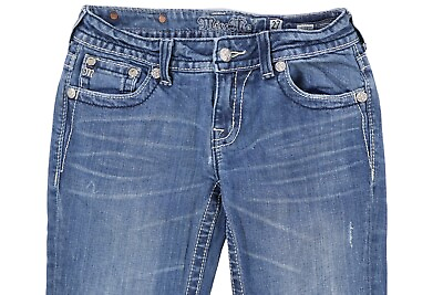 #ad Miss Me Womens Blue 5 Pocket Design Embellished Denim Bootcut Jeans Size 27 $19.99