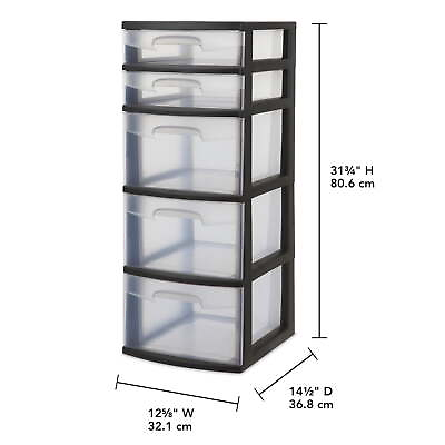 #ad Plastic 5 Drawer Tower Black with Clear Drawers $18.54