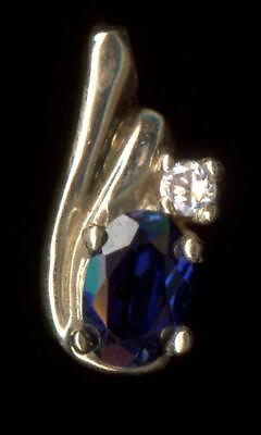 #ad New 10K Solid Yellow Gold 6mm Oval Blue Lab Created Sapphire Pendant Rw $50.01