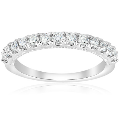 #ad 1 2ct U Prong Diamond Milgrain Wedding Ring Stackable Deco Band 14k White Gold $418.69