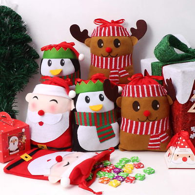 #ad 6Pcs Christmas Drawstring Bags Xmas Goody Gift Bags Candy Bags Small Christma... $11.99