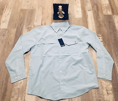 #ad Huk Shirt Mens L Blue Long Sleeve Button Up Vented Performance Fishing New $80 $45.99