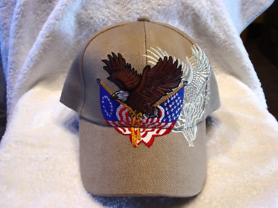 #ad EAGLE USA AMERICAN FLAG FLAGS BASEBALL CAP HAT BEIGE $11.37