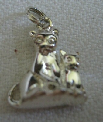 #ad Adorable CAT amp; KITTEN Sterling Rhodium Plated 5 8quot; CHARM c CL .925 Lqqk $15.99