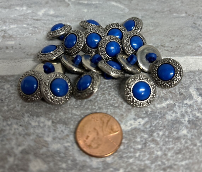 #ad Lot of 20 Royal Blue Silver Tone PlasticMetal Shank Buttons 15mm 5 8quot; Western $3.49