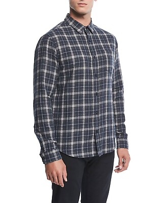 NWT Vince Men#x27;s Gray Soft Plaid Long Sleeve Button Front Casual Shirt Size M $45.00
